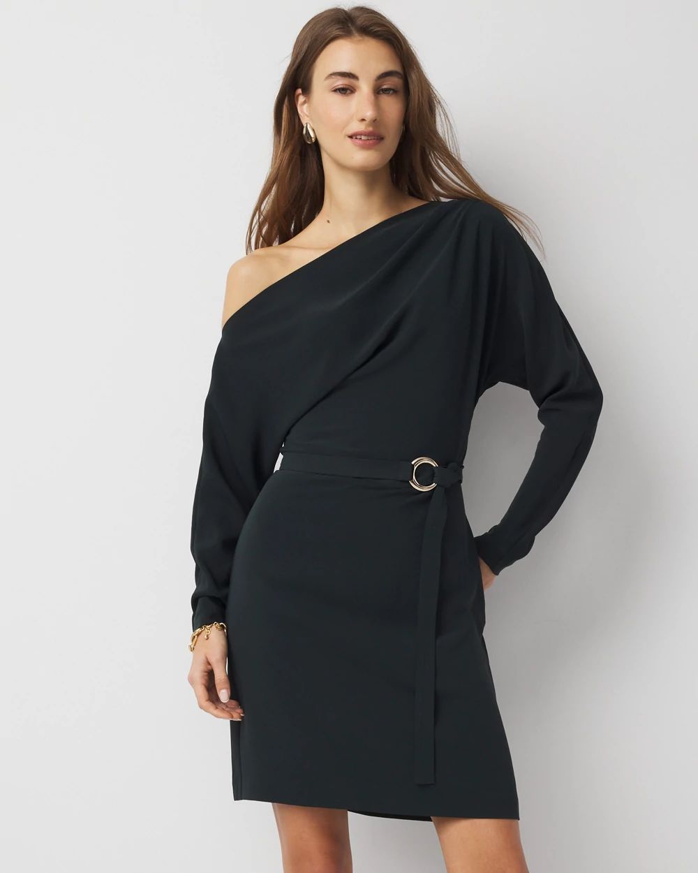 Off-The-Shoulder Belted Dress | White House Black Market